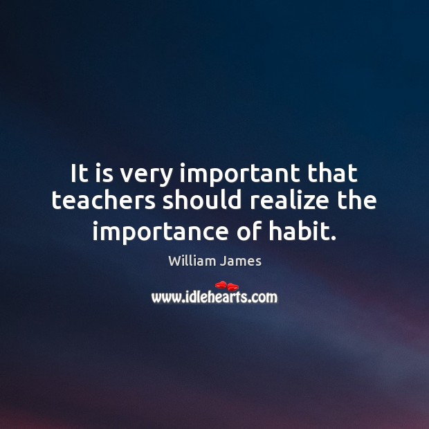 It is very important that teachers should realize the importance of habit. William James Picture Quote