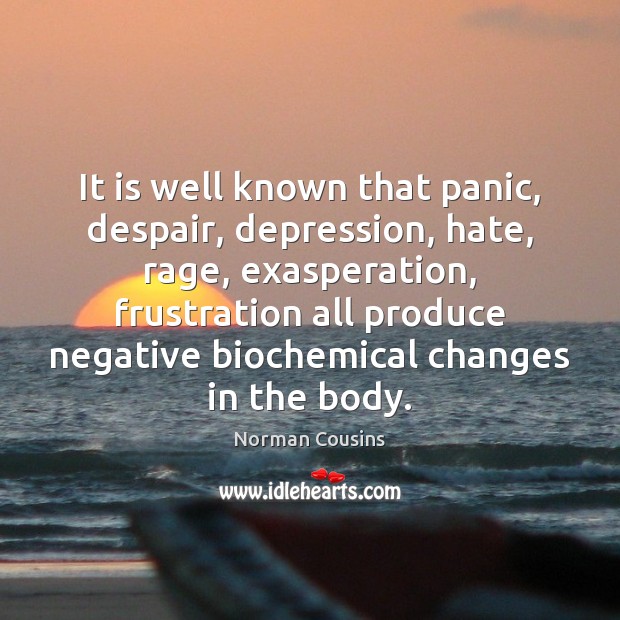 It is well known that panic, despair, depression, hate, rage, exasperation, frustration Norman Cousins Picture Quote