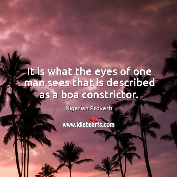It is what the eyes of one man sees that is described as a boa constrictor. Nigerian Proverbs Image