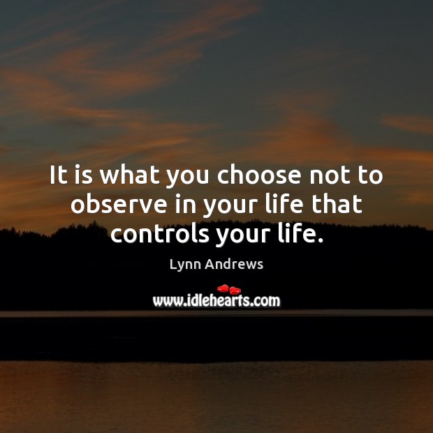It is what you choose not to observe in your life that controls your life. Lynn Andrews Picture Quote