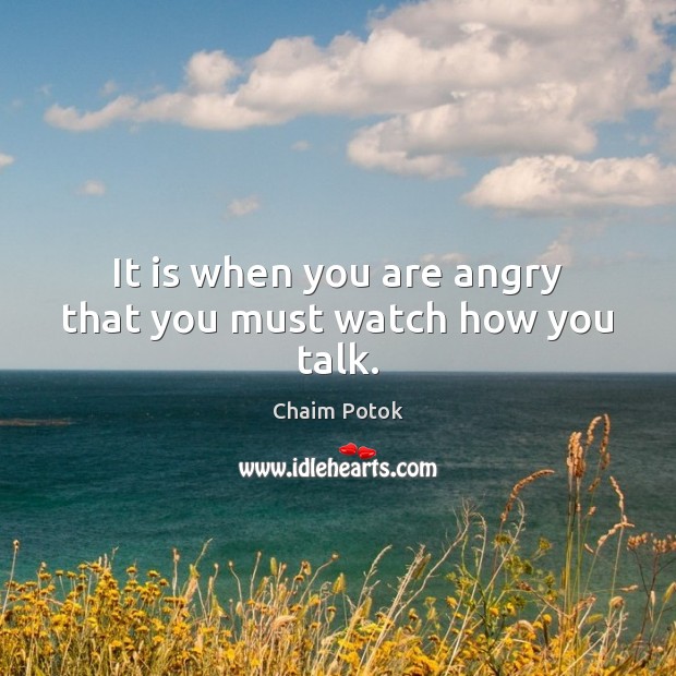 It is when you are angry that you must watch how you talk. Chaim Potok Picture Quote
