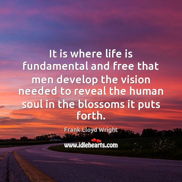 It is where life is fundamental and free that men develop the Frank Lloyd Wright Picture Quote