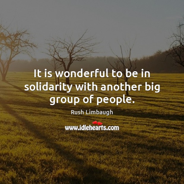 It is wonderful to be in solidarity with another big group of people. Rush Limbaugh Picture Quote