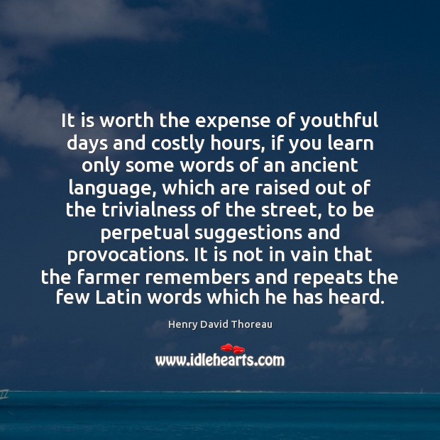 It is worth the expense of youthful days and costly hours, if Henry David Thoreau Picture Quote