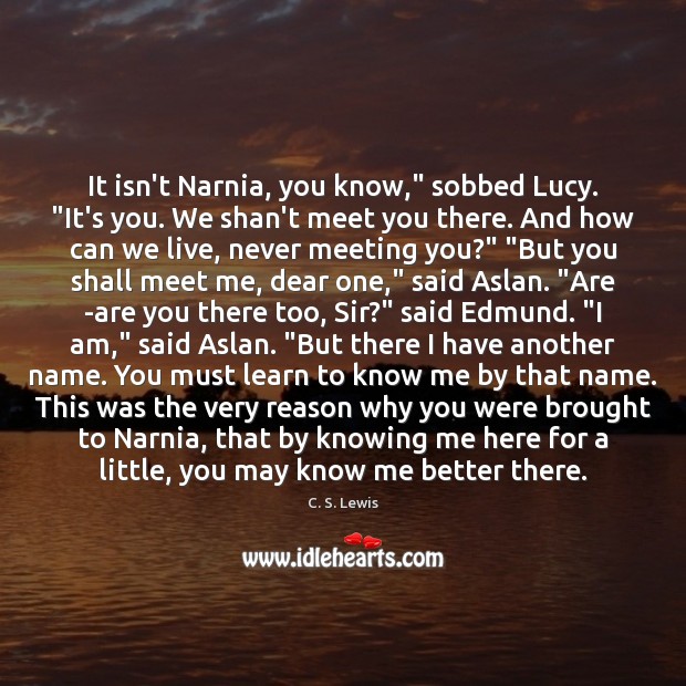 It isn’t Narnia, you know,” sobbed Lucy. “It’s you. We shan’t meet Image