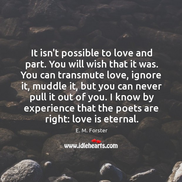 It isn’t possible to love and part. You will wish that it E. M. Forster Picture Quote