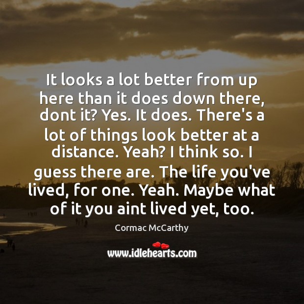 It looks a lot better from up here than it does down Cormac McCarthy Picture Quote
