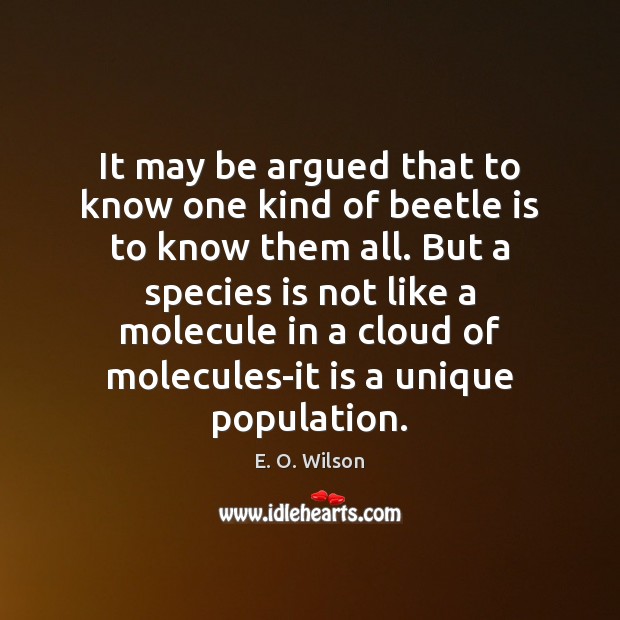 It may be argued that to know one kind of beetle is E. O. Wilson Picture Quote