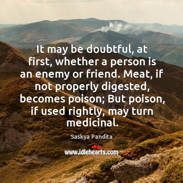 It may be doubtful, at first, whether a person is an enemy or friend. Saskya Pandita Picture Quote