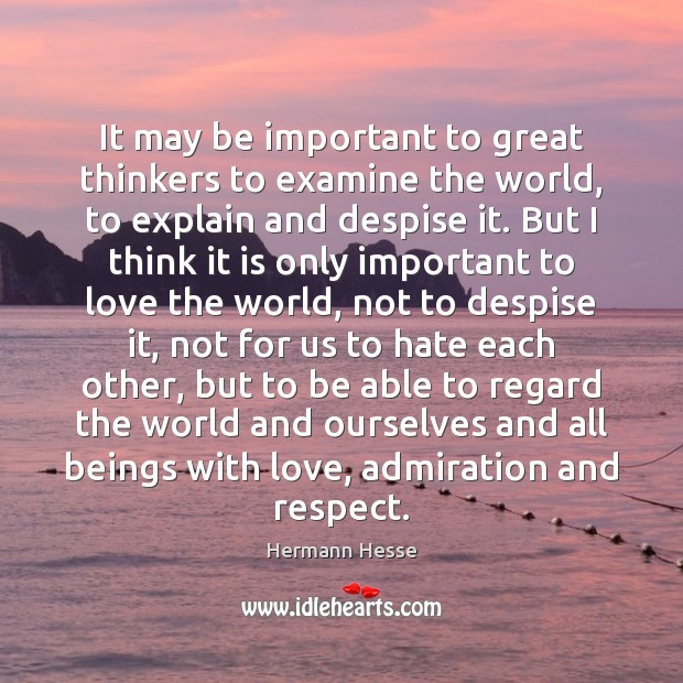 It may be important to great thinkers to examine the world, to Hate Quotes Image