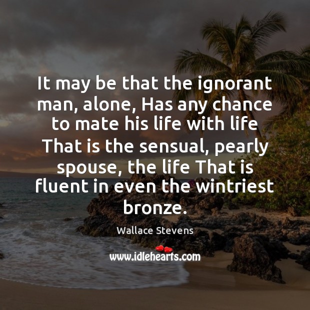It may be that the ignorant man, alone, Has any chance to Wallace Stevens Picture Quote