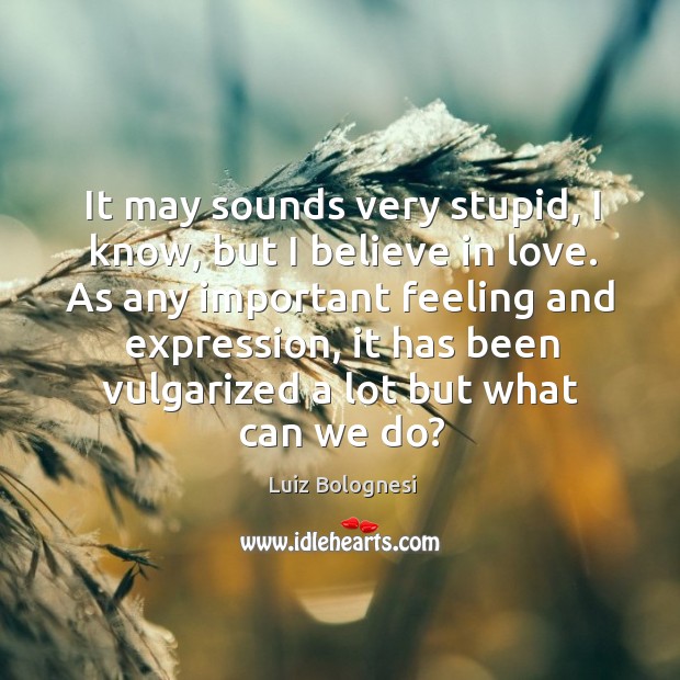 It may sounds very stupid, I know, but I believe in love. Luiz Bolognesi Picture Quote