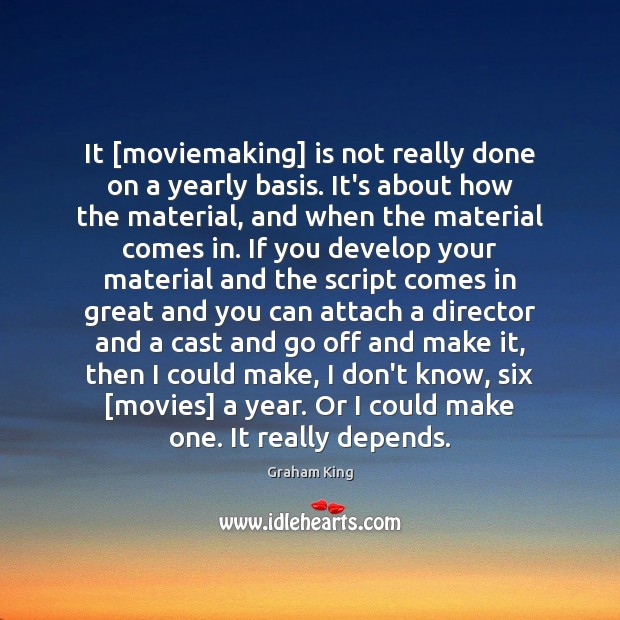 It [moviemaking] is not really done on a yearly basis. It’s about Image