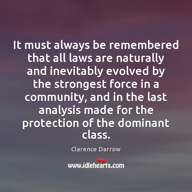 It must always be remembered that all laws are naturally and inevitably Clarence Darrow Picture Quote