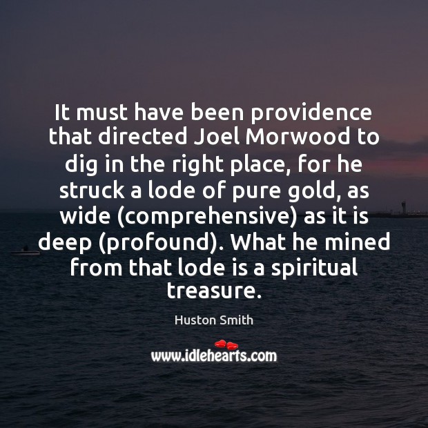 It must have been providence that directed Joel Morwood to dig in Huston Smith Picture Quote