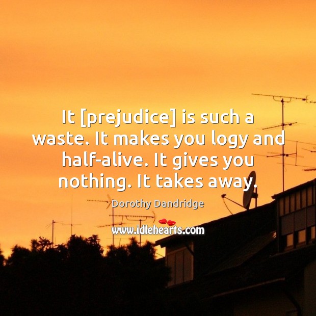 It [prejudice] is such a waste. It makes you logy and half-alive. Image