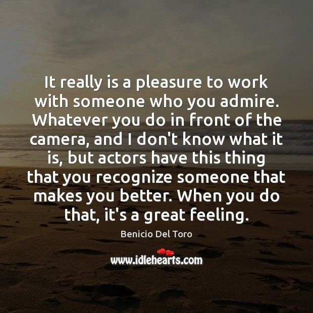 It really is a pleasure to work with someone who you admire. Benicio Del Toro Picture Quote