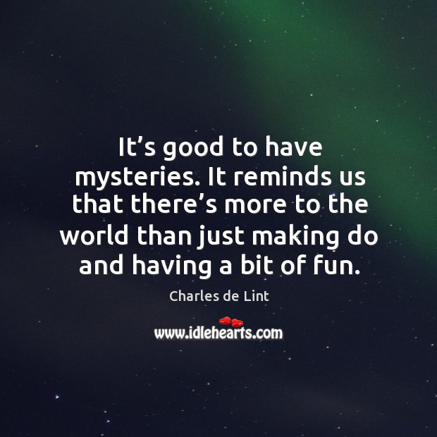 It reminds us that there’s more to the world than just making do and having a bit of fun. Charles de Lint Picture Quote