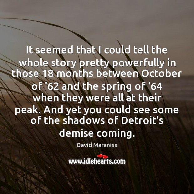 It seemed that I could tell the whole story pretty powerfully in David Maraniss Picture Quote