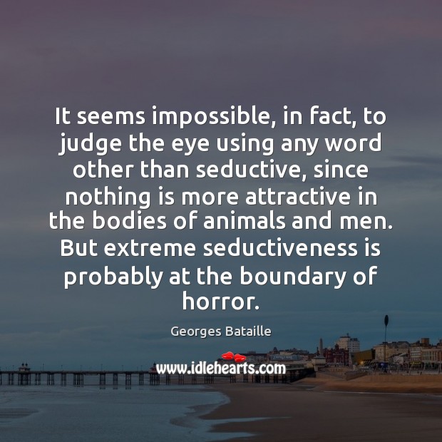 It seems impossible, in fact, to judge the eye using any word Georges Bataille Picture Quote