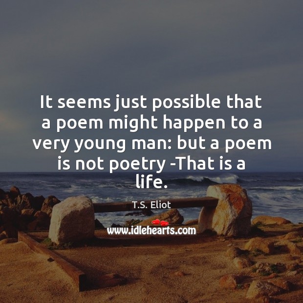 It seems just possible that a poem might happen to a very T.S. Eliot Picture Quote