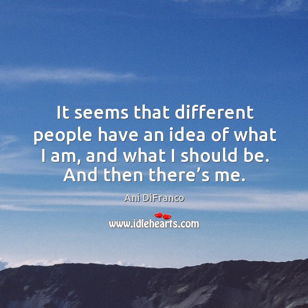 It seems that different people have an idea of what I am, and what I should be. And then there’s me. Ani DiFranco Picture Quote