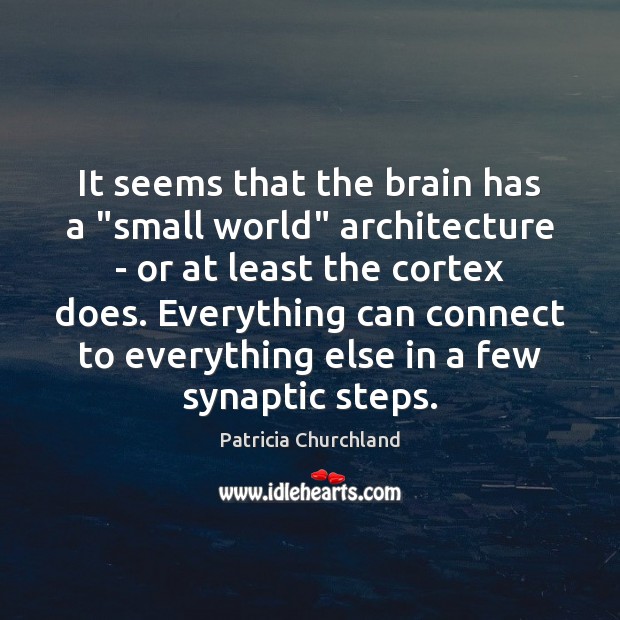It seems that the brain has a “small world” architecture – or Patricia Churchland Picture Quote