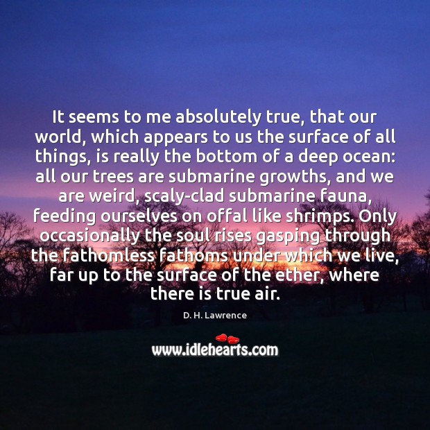 It seems to me absolutely true, that our world, which appears to D. H. Lawrence Picture Quote
