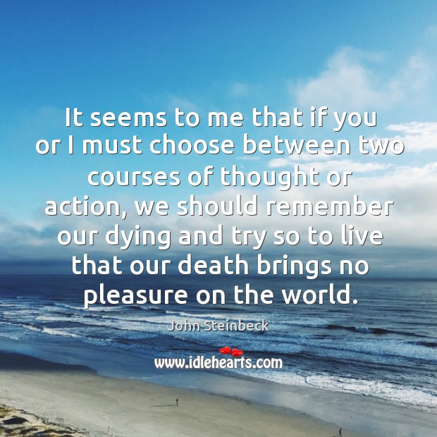 It seems to me that if you or I must choose between two courses of thought or action John Steinbeck Picture Quote