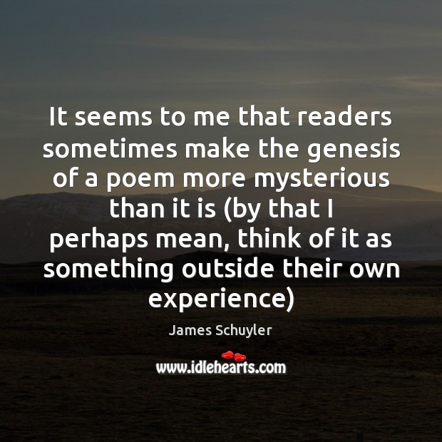It seems to me that readers sometimes make the genesis of a James Schuyler Picture Quote