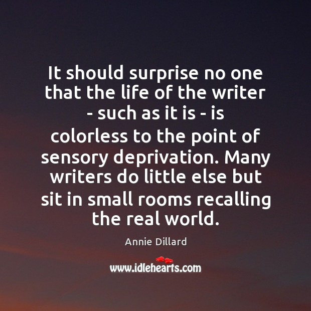 It should surprise no one that the life of the writer – Annie Dillard Picture Quote