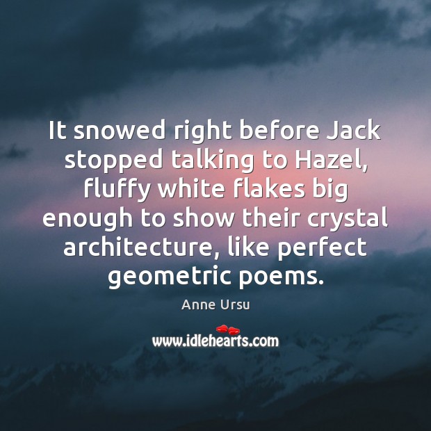It snowed right before Jack stopped talking to Hazel, fluffy white flakes Image