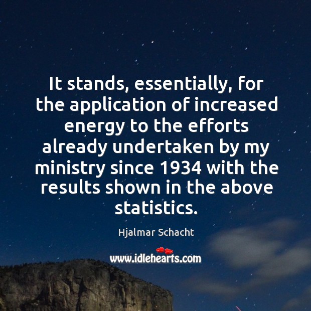 It stands, essentially, for the application of increased energy Hjalmar Schacht Picture Quote