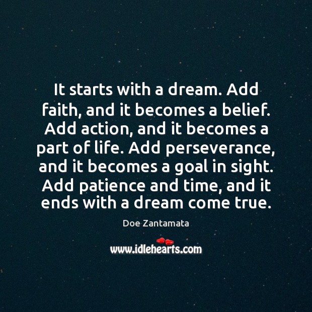 It starts with a dream. Add faith, and it becomes a belief. Goal Quotes Image