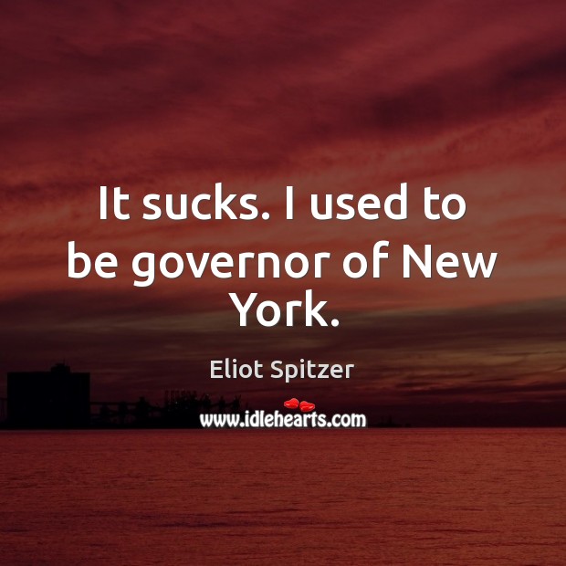 It sucks. I used to be governor of New York. Eliot Spitzer Picture Quote