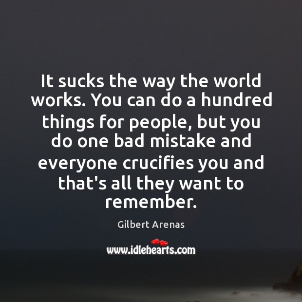 It sucks the way the world works. You can do a hundred Gilbert Arenas Picture Quote