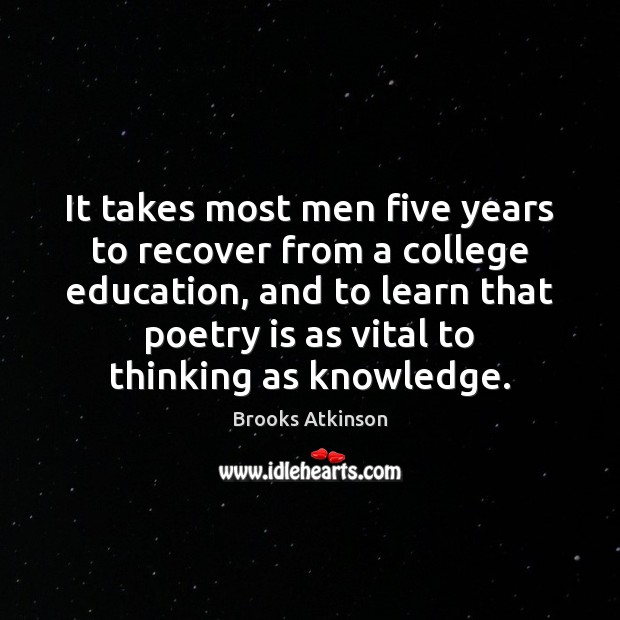 It takes most men five years to recover from a college education, Brooks Atkinson Picture Quote