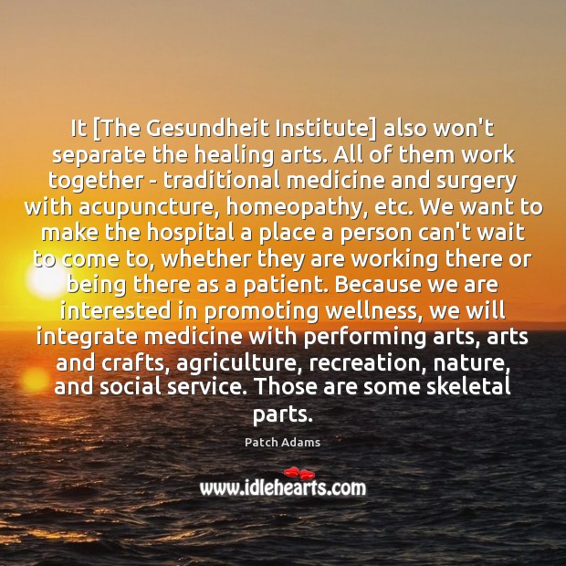 It [The Gesundheit Institute] also won’t separate the healing arts. All of 