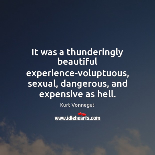 It was a thunderingly beautiful experience-voluptuous, sexual, dangerous, and expensive as hell. Kurt Vonnegut Picture Quote