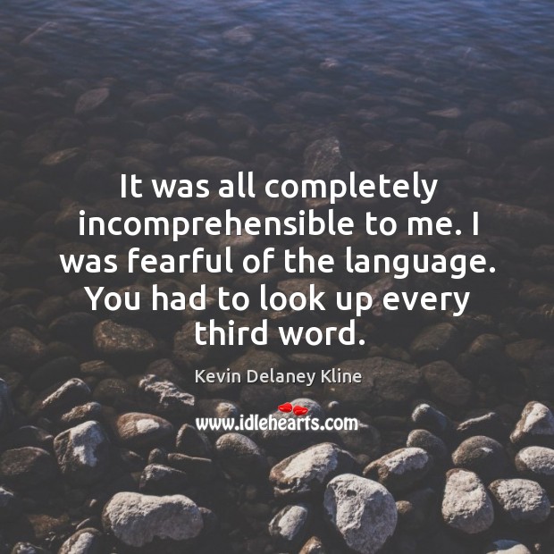 It was all completely incomprehensible to me. I was fearful of the language. Kevin Delaney Kline Picture Quote