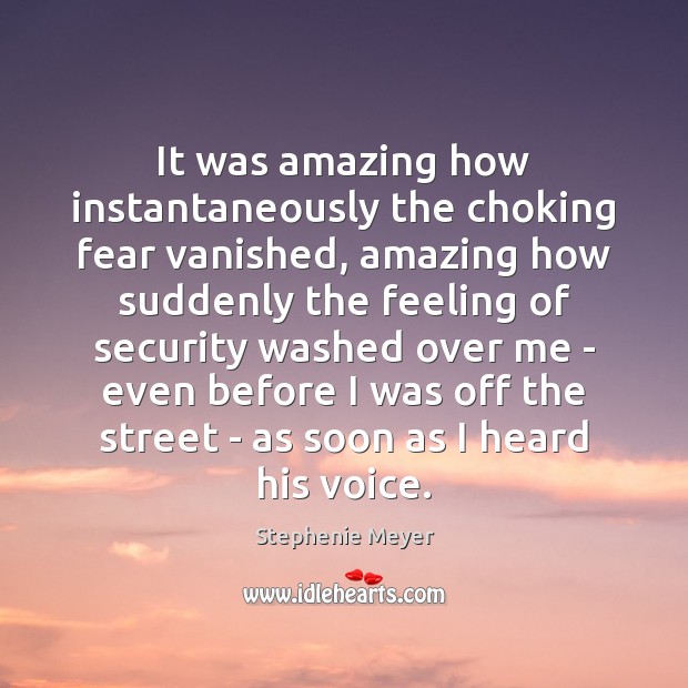 It was amazing how instantaneously the choking fear vanished, amazing how suddenly 