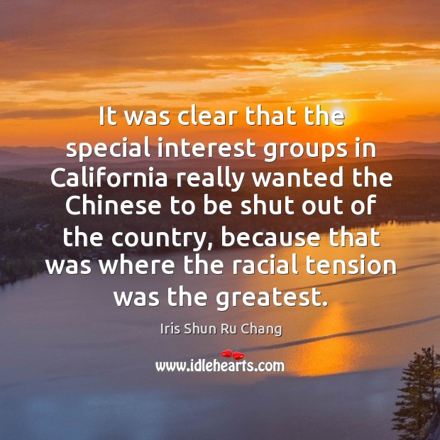 It was clear that the special interest groups in california really wanted the chinese Iris Shun Ru Chang Picture Quote