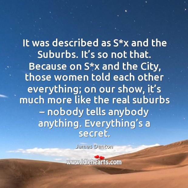 It was described as s*x and the suburbs. It’s so not that. Because on s*x and the city Image