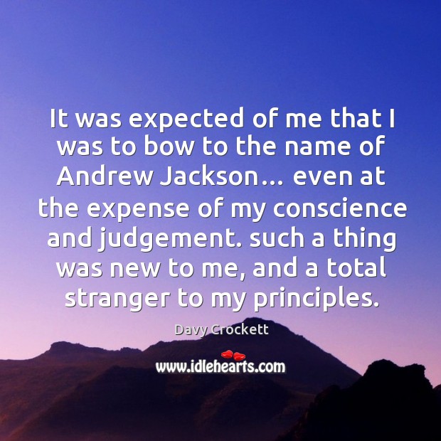 It was expected of me that I was to bow to the name of andrew jackson… Davy Crockett Picture Quote