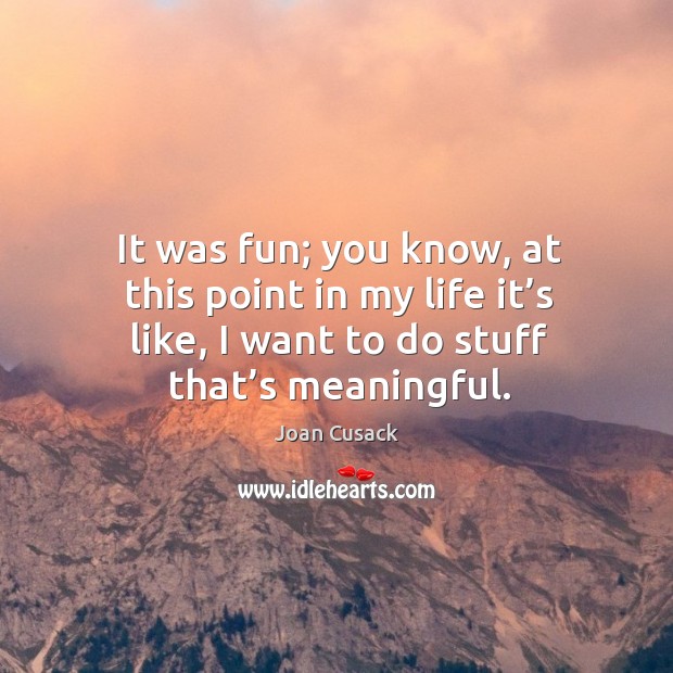 It was fun; you know, at this point in my life it’s like, I want to do stuff that’s meaningful. Joan Cusack Picture Quote