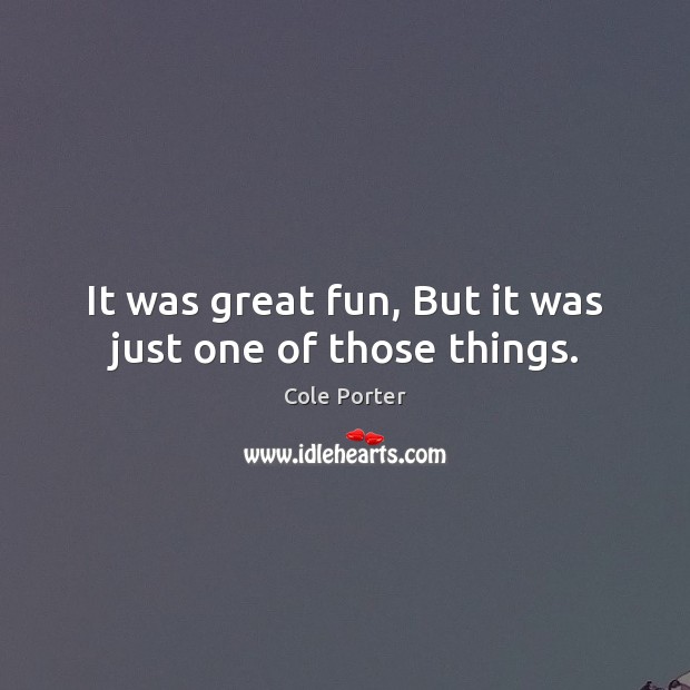 It was great fun, But it was just one of those things. Cole Porter Picture Quote