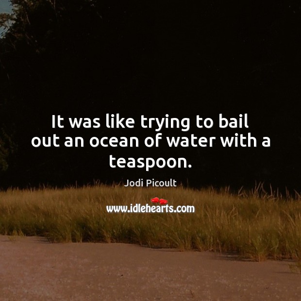It was like trying to bail out an ocean of water with a teaspoon. Jodi Picoult Picture Quote
