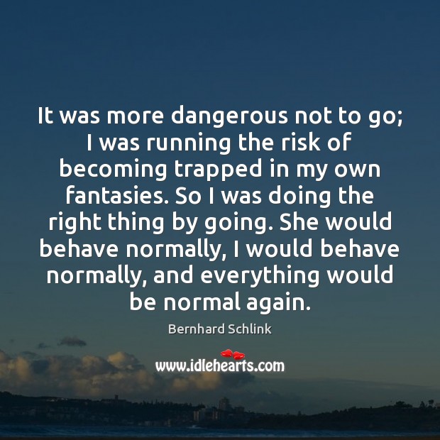 It was more dangerous not to go; I was running the risk Bernhard Schlink Picture Quote