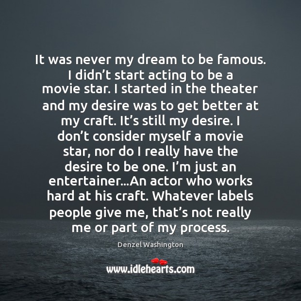 It was never my dream to be famous. I didn’t start Denzel Washington Picture Quote