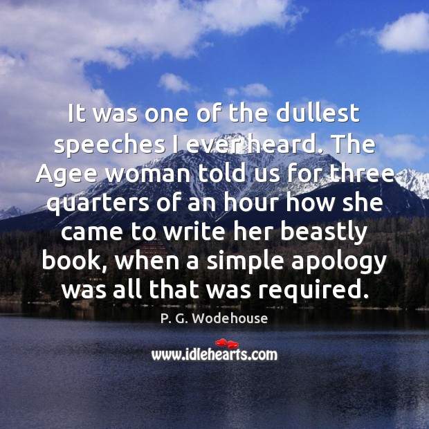 It was one of the dullest speeches I ever heard. The Agee P. G. Wodehouse Picture Quote